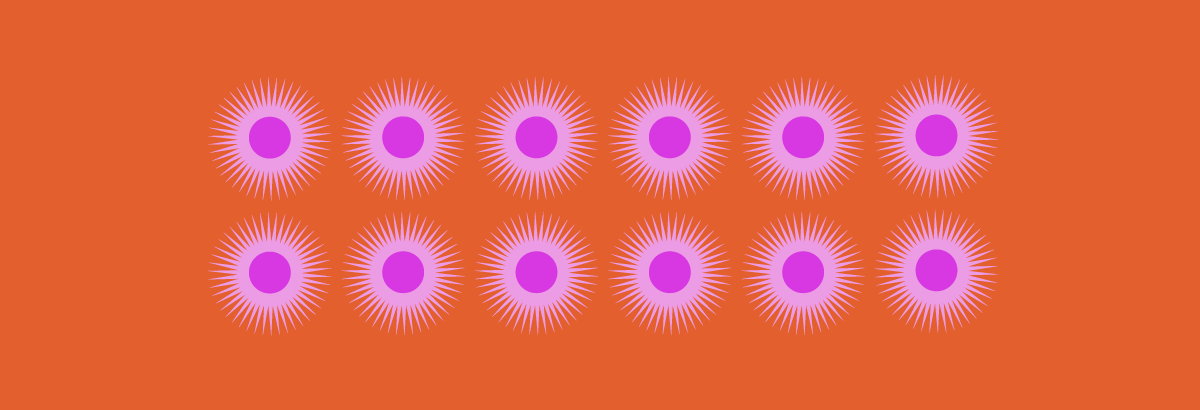 Grafika przedstawiające różowe słońca na pomarańczowym tle