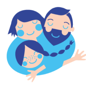 Logo klubu rodzica przestawiające trzy twarze: dziewczynki oraz jej rodziców,